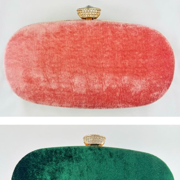 Women Lady Pink Gold Gemstones Clutch Purse Detachable Handle Wrist Crossbody - Picture 2 of 6